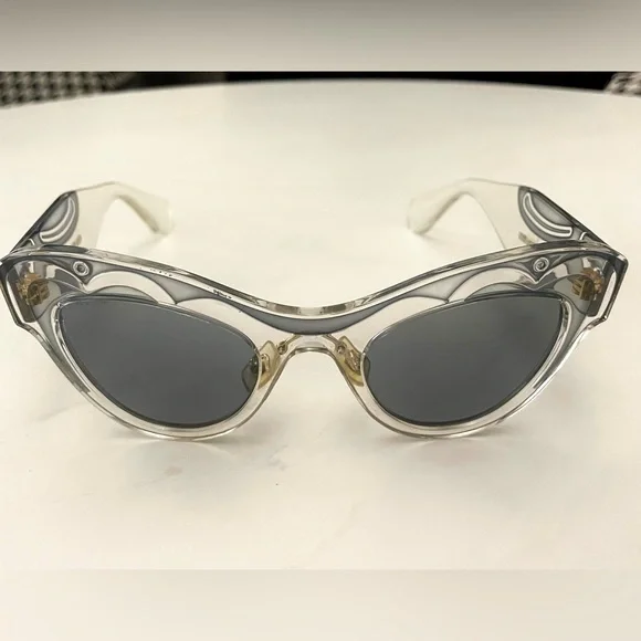 Miu Miu Cat Eye Swirl Sunglasses, clear and grey acetate, grey lens, 49mm, EUC - Picture 7 of 9